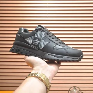 Louis Vuitton Zapatillas lifestyle de cuero negro blanco y malla monograma superior esculpido suela de goma multicapa