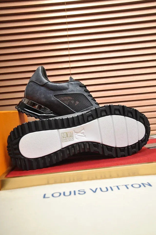Louis Vuitton Black White Leather-Mesh Hybrid Upper Gold Monogram Accent Lifestyle Sneakers 4