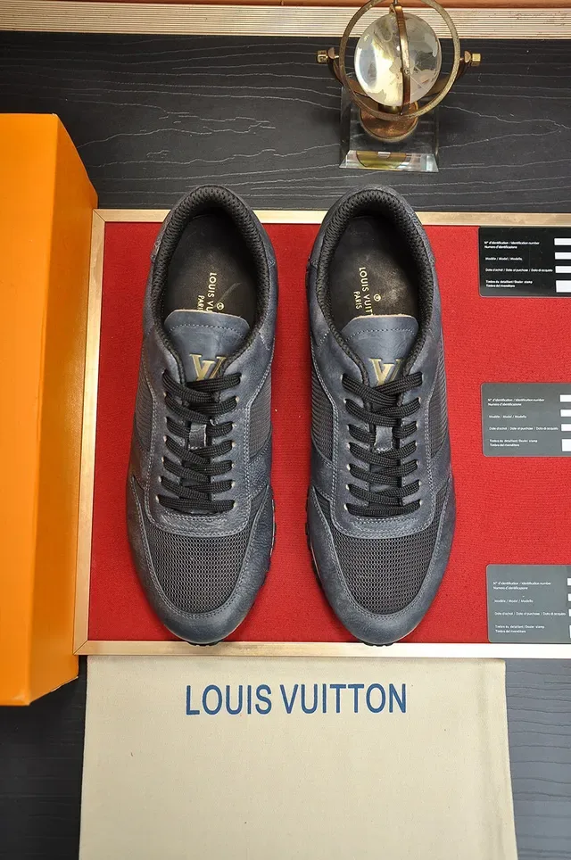 Louis Vuitton Black White Leather-Mesh Hybrid Upper Gold Monogram Accent Lifestyle Sneakers 9