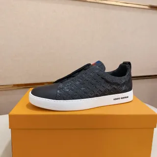 Louis Vuitton Black White Monogram-Embossed Upper Slip-On Construction Lifestyle Sneakers