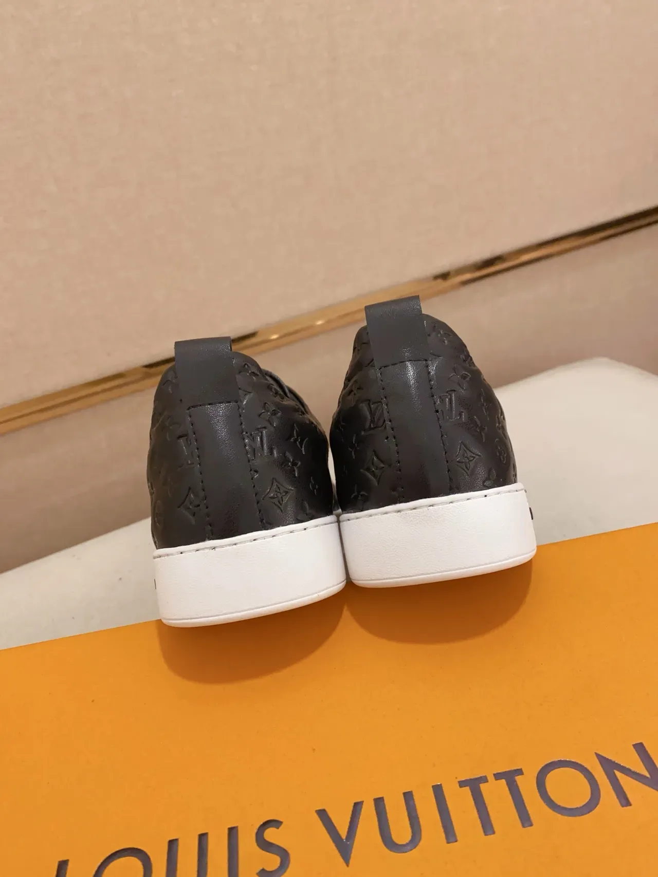 Louis Vuitton Black White Monogram-Embossed Upper Slip-On Construction Lifestyle Sneakers 3