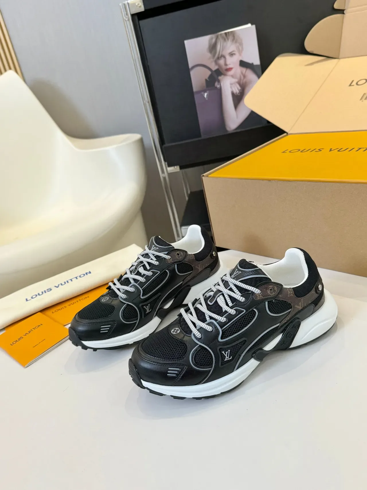 Louis Vuitton Black White Multi-Panel Construction Monogram Canvas Accents Chunky Sneakers 2