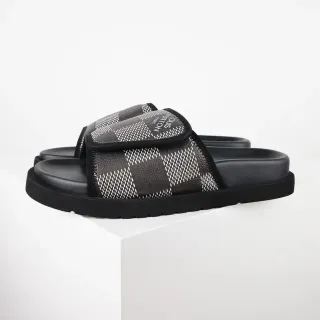 Louis Vuitton Black White Platform Sole Damier Monogram Mesh Slippers