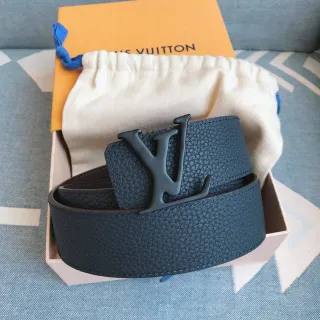 Louis Vuitton Blue Black Pebbled Sculpted Monogram Buckle Leather Belt