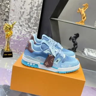 Louis Vuitton Blue Brown Monogram Canvas Overlay Layered Midsole Lifestyle Sneakers