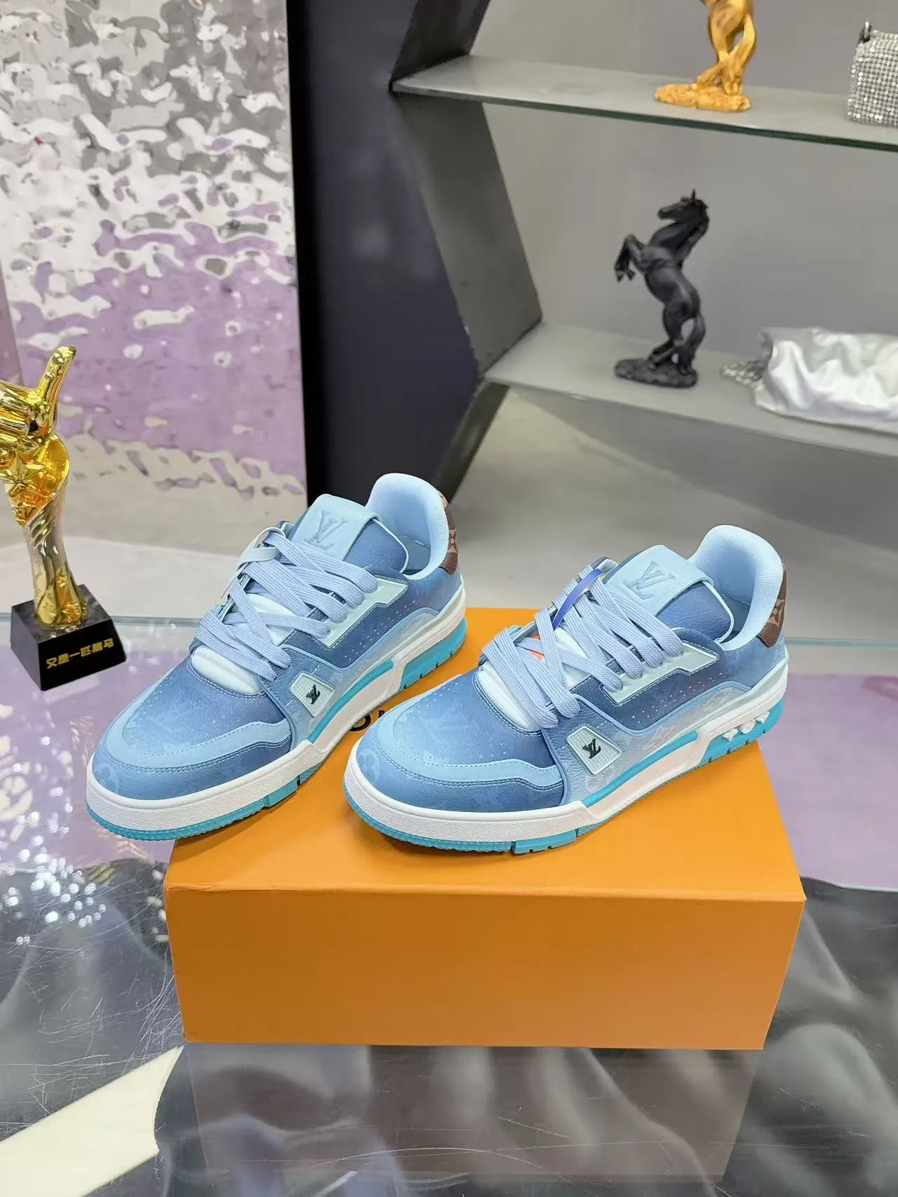 Louis Vuitton Blue Brown Monogram Canvas Overlay Layered Midsole Lifestyle Sneakers 5