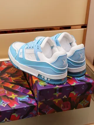 Louis Vuitton Blue White Layered Leather And Synthetic Construction Embossed Monogram Panels Lifestyle Sneakers 5