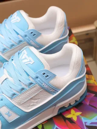 Louis Vuitton Blue White Layered Leather And Synthetic Construction Embossed Monogram Panels Lifestyle Sneakers 7
