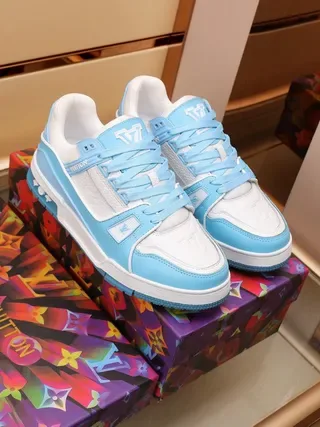 Louis Vuitton Blue White Layered Leather And Synthetic Construction Embossed Monogram Panels Lifestyle Sneakers 8