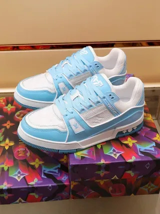 Louis Vuitton Blue White Layered Leather And Synthetic Construction Embossed Monogram Panels Lifestyle Sneakers 9