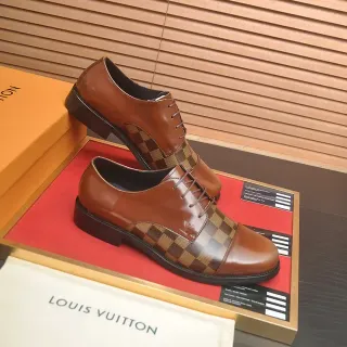 Louis Vuitton Brown Beige Cap-Toe Polished Leather Oxford Shoes