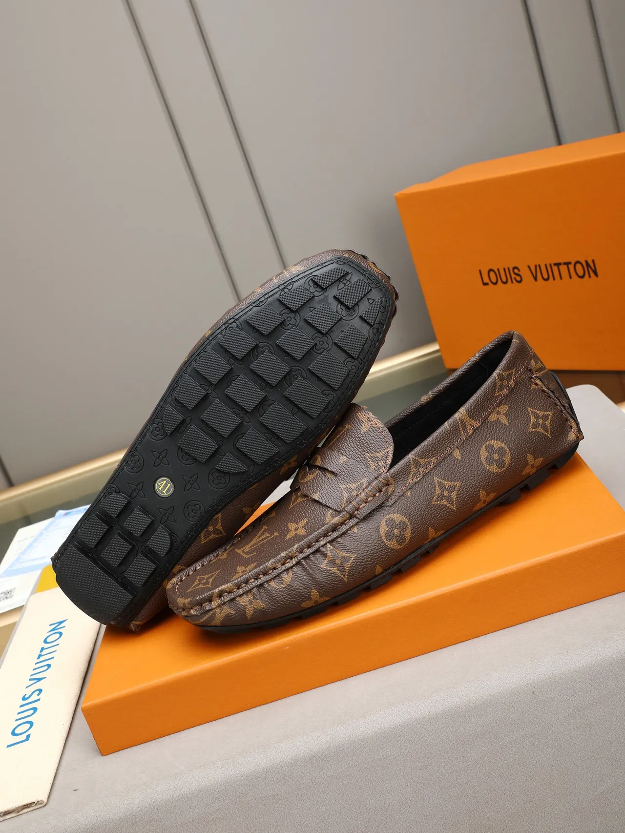 Louis Vuitton Brown Beige Monogrammed Leather Penny Loafer 3
