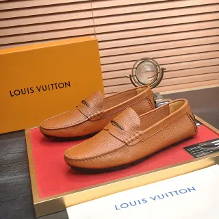 Louis Vuitton 棕褐色米色压纹皮革一便士带乐福鞋