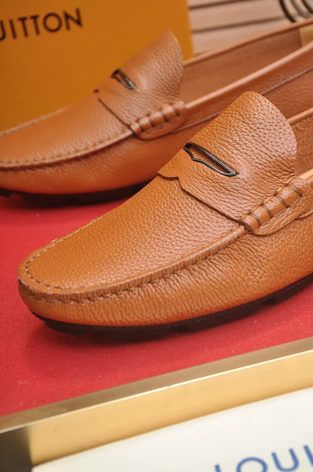 Louis Vuitton Brown Beige Pebbled Leather Penny Strap Loafer 2