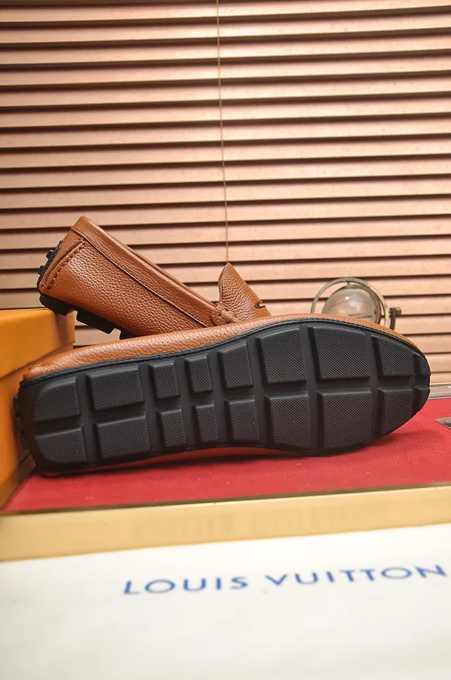 Louis Vuitton Brown Beige Pebbled Leather Penny Strap Loafer 3