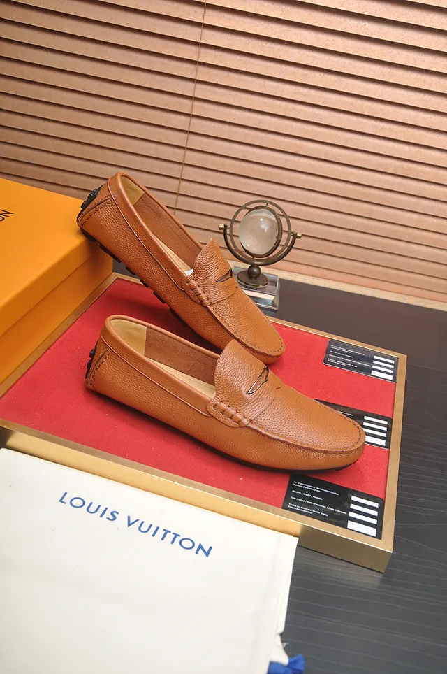 Louis Vuitton Brown Beige Pebbled Leather Penny Strap Loafer 4