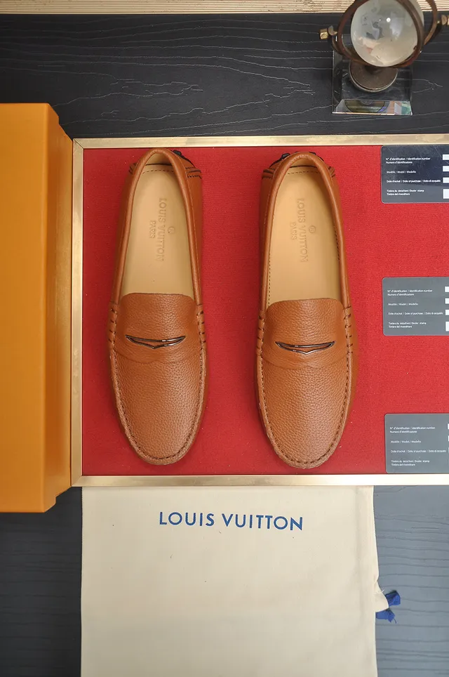 Louis Vuitton Brown Beige Pebbled Leather Penny Strap Loafer 5