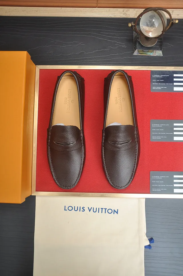 Louis Vuitton Brown Beige Pebbled Leather Penny Strap Loafer 5