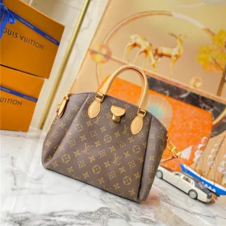 Louis Vuitton Marrón Beige Estructurado Top-Handle Monogram Lona Bolso Boston