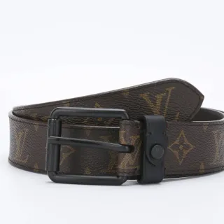 Louis Vuitton Brown Black Monogram-Coated Canvas Matte Metal Buckle Leather Belt