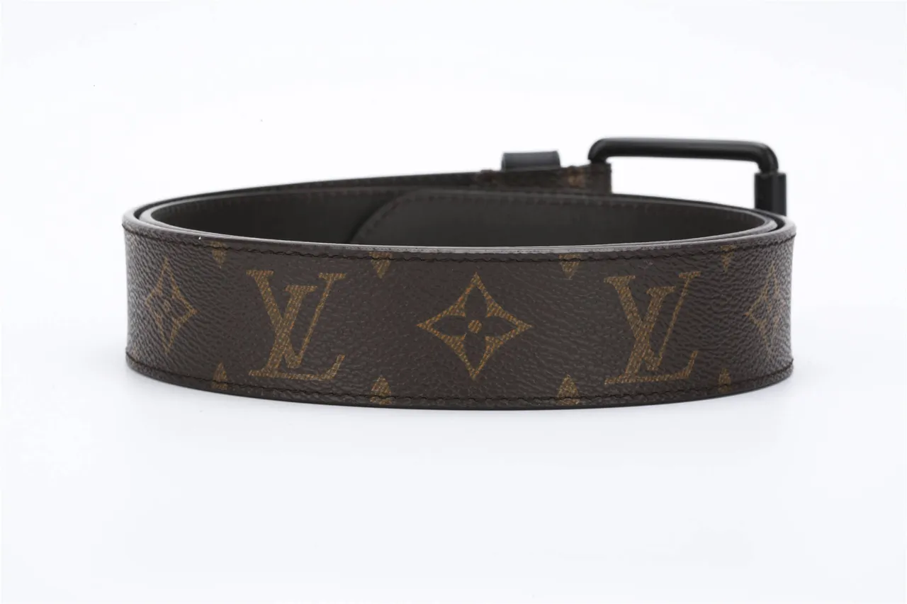 Louis Vuitton Brown Black Monogram-Coated Canvas Matte Metal Buckle Leather Belt 4