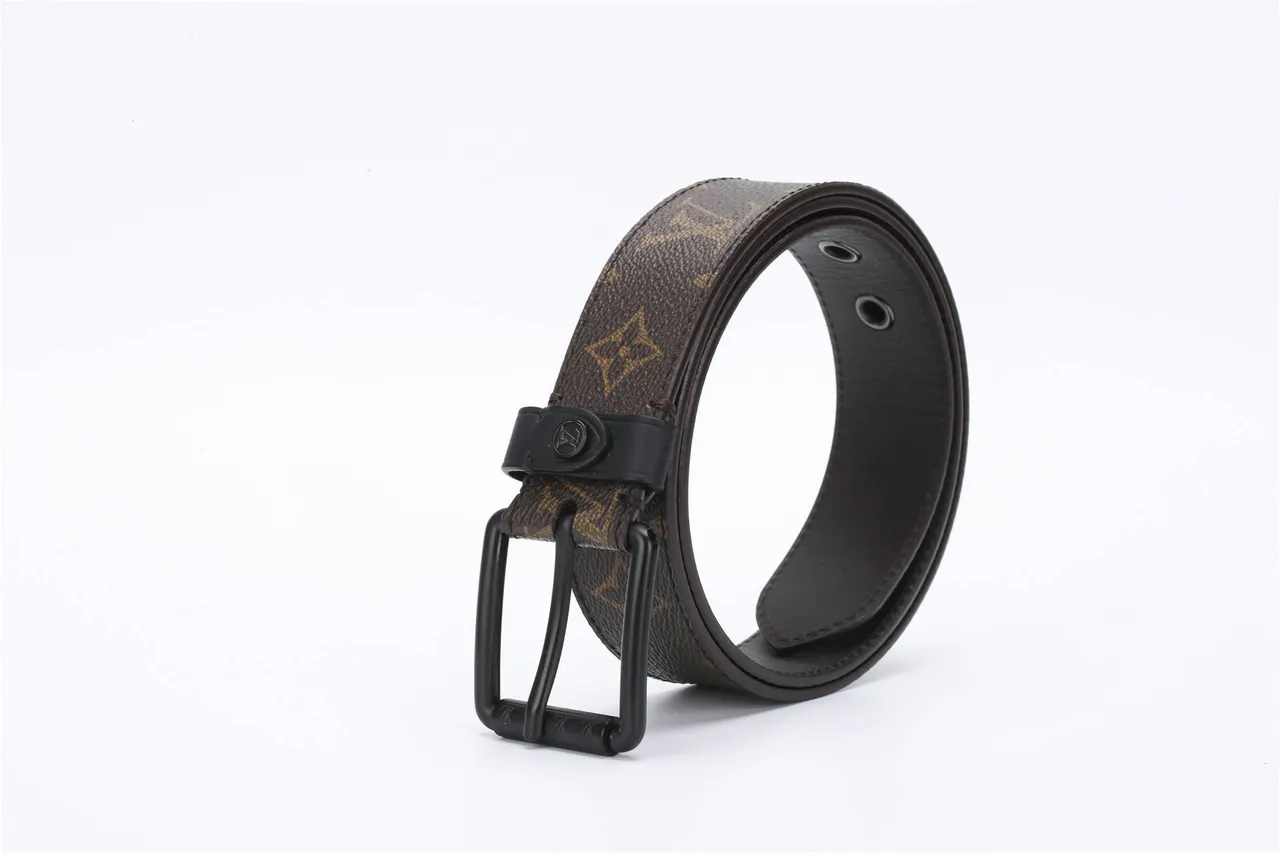 Louis Vuitton Brown Black Monogram-Coated Canvas Matte Metal Buckle Leather Belt 5