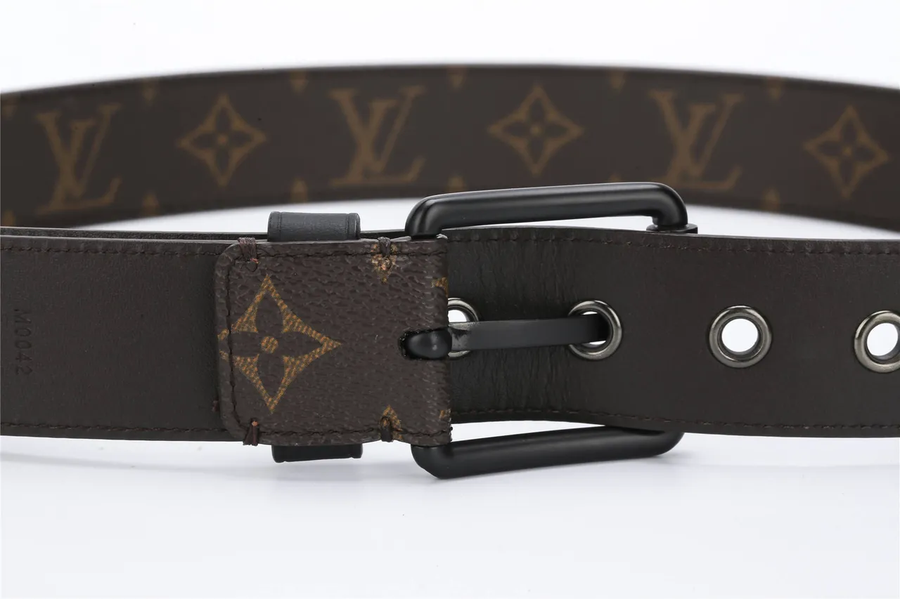 Louis Vuitton Brown Black Monogram-Coated Canvas Matte Metal Buckle Leather Belt 6