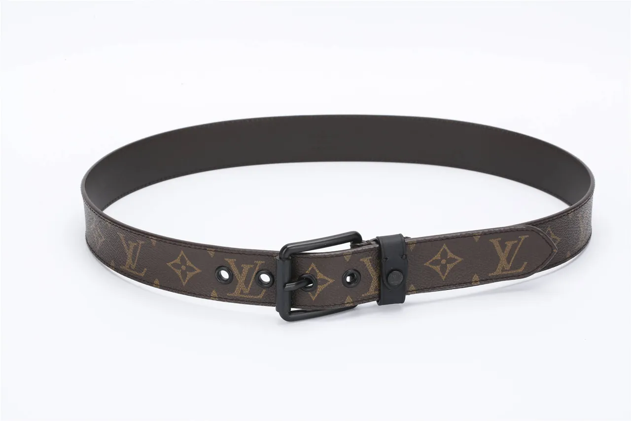 Louis Vuitton Brown Black Monogram-Coated Canvas Matte Metal Buckle Leather Belt 7