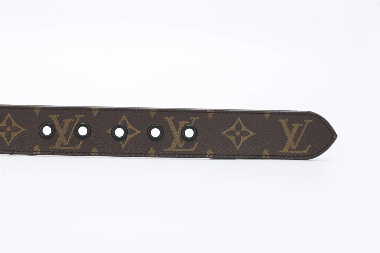 Louis Vuitton Brown Black Monogram-Coated Canvas Matte Metal Buckle Leather Belt 9