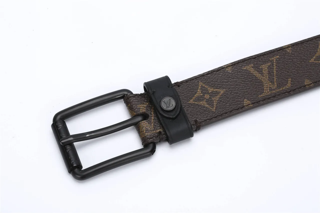 Louis Vuitton Brown Black Monogram-Coated Canvas Matte Metal Buckle Leather Belt 10