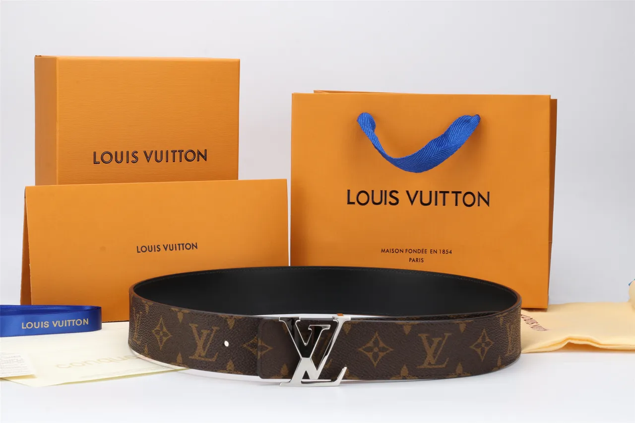 Louis Vuitton Brown Black Monogram-Coated Canvas Polished Silver-Tone LV Buckle Leather Belt 4