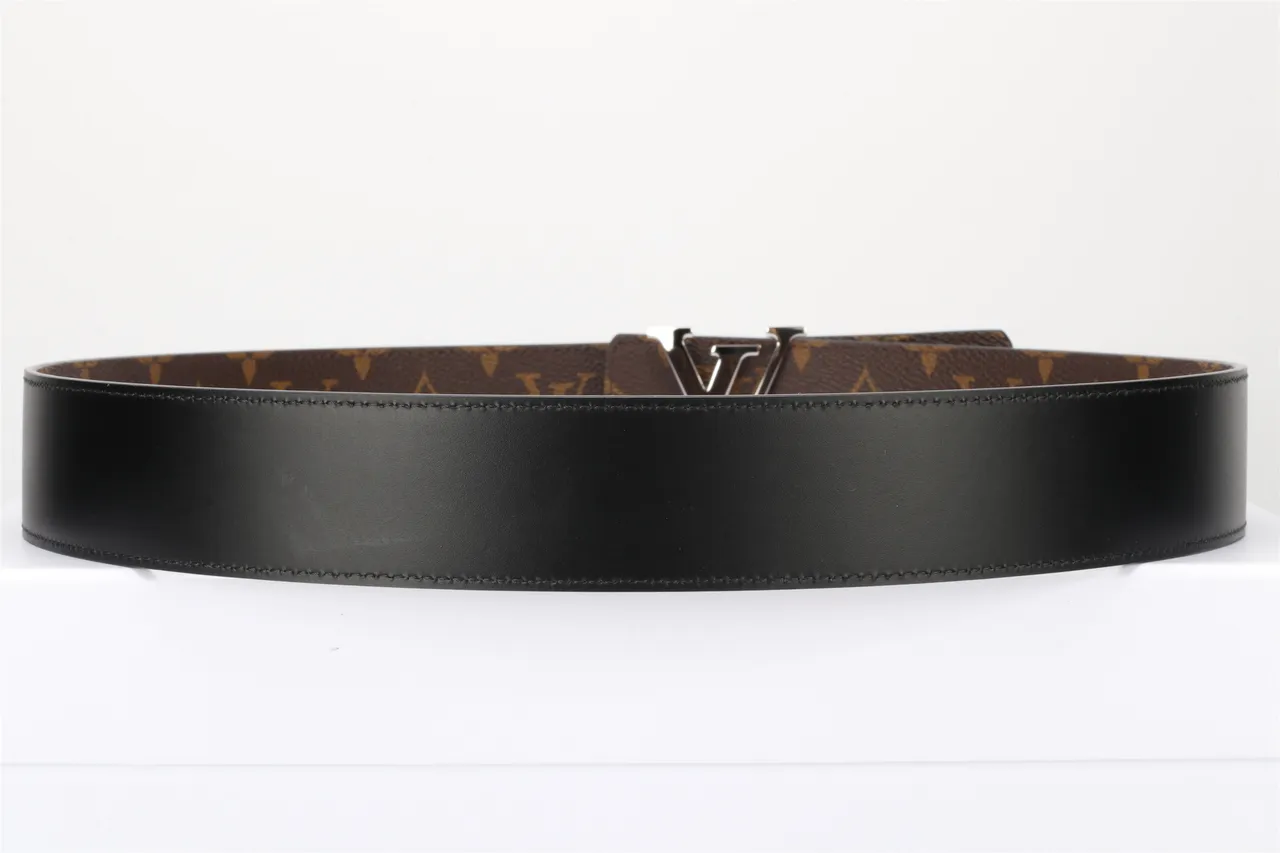Louis Vuitton Brown Black Monogram-Coated Canvas Polished Silver-Tone LV Buckle Leather Belt 5