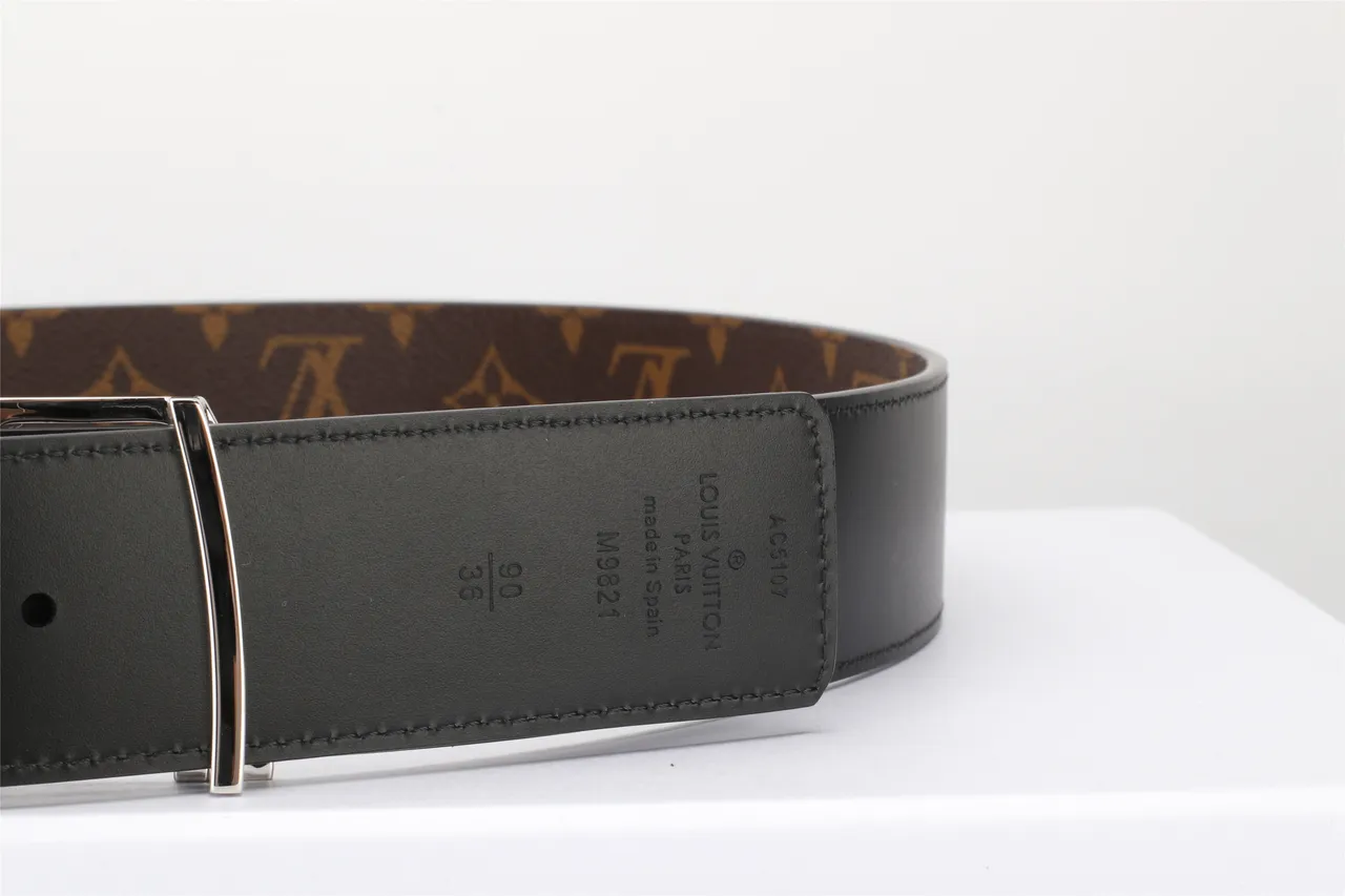 Louis Vuitton Brown Black Monogram-Coated Canvas Polished Silver-Tone LV Buckle Leather Belt 6