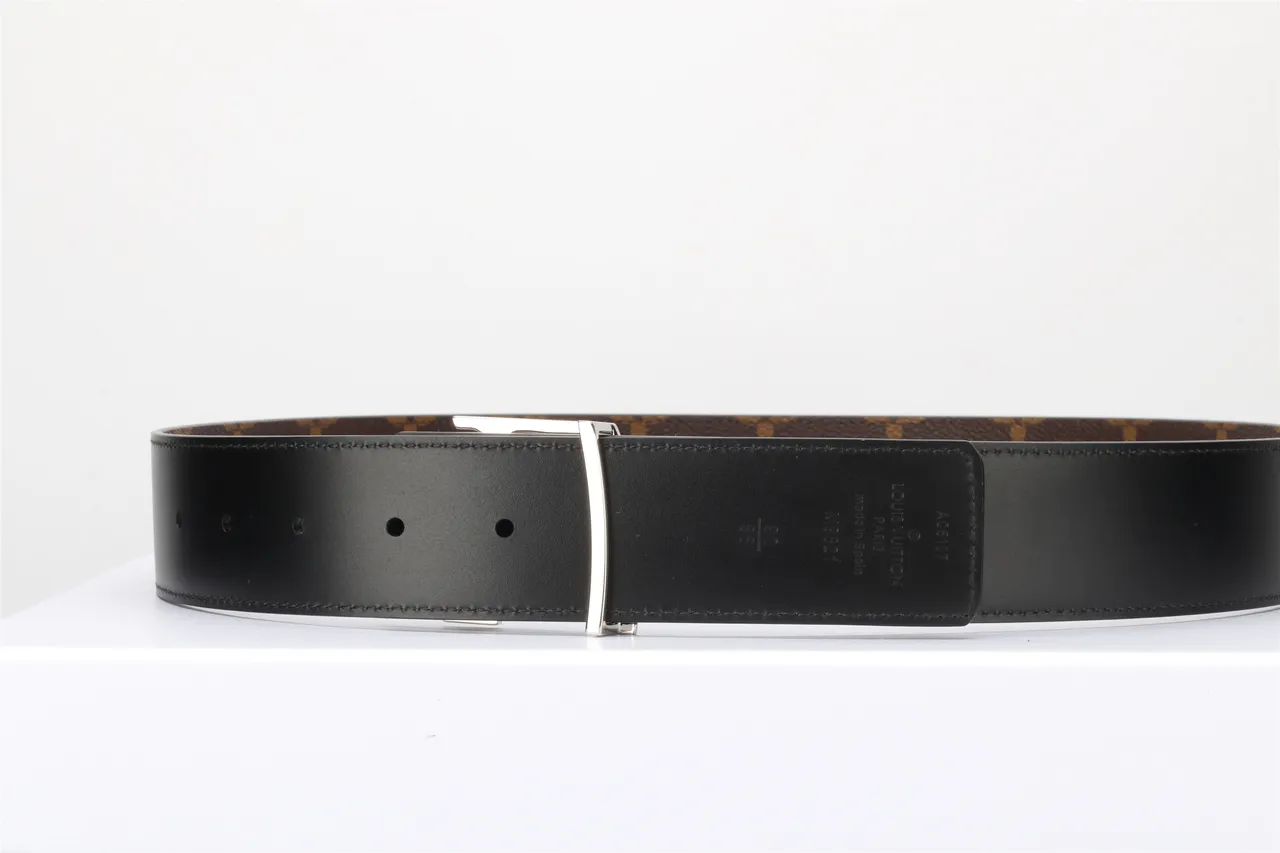 Louis Vuitton Brown Black Monogram-Coated Canvas Polished Silver-Tone LV Buckle Leather Belt 7