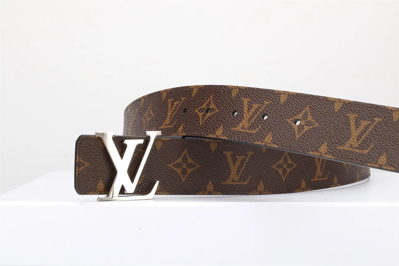 Louis Vuitton Brown Black Monogram-Coated Canvas Polished Silver-Tone LV Buckle Leather Belt 8