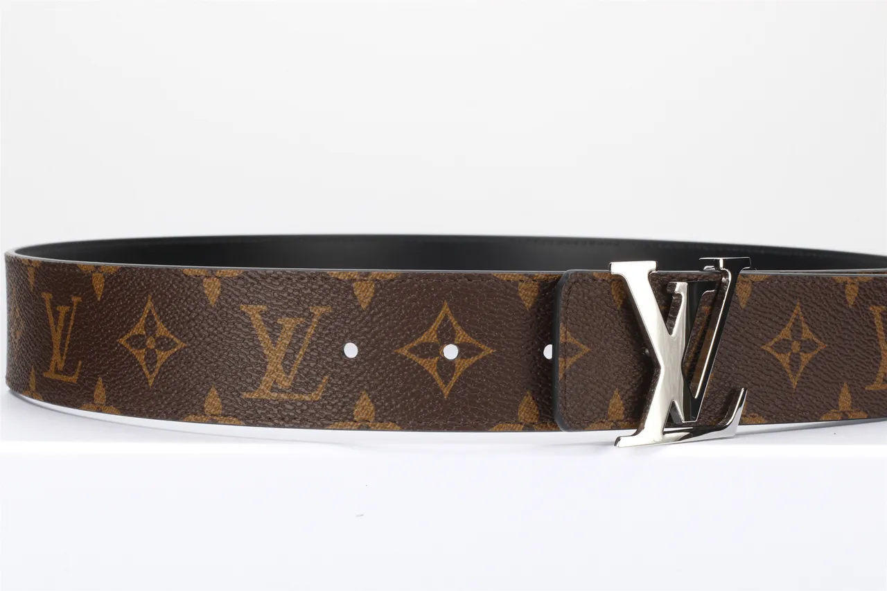 Louis Vuitton Brown Black Monogram-Coated Canvas Polished Silver-Tone LV Buckle Leather Belt 9