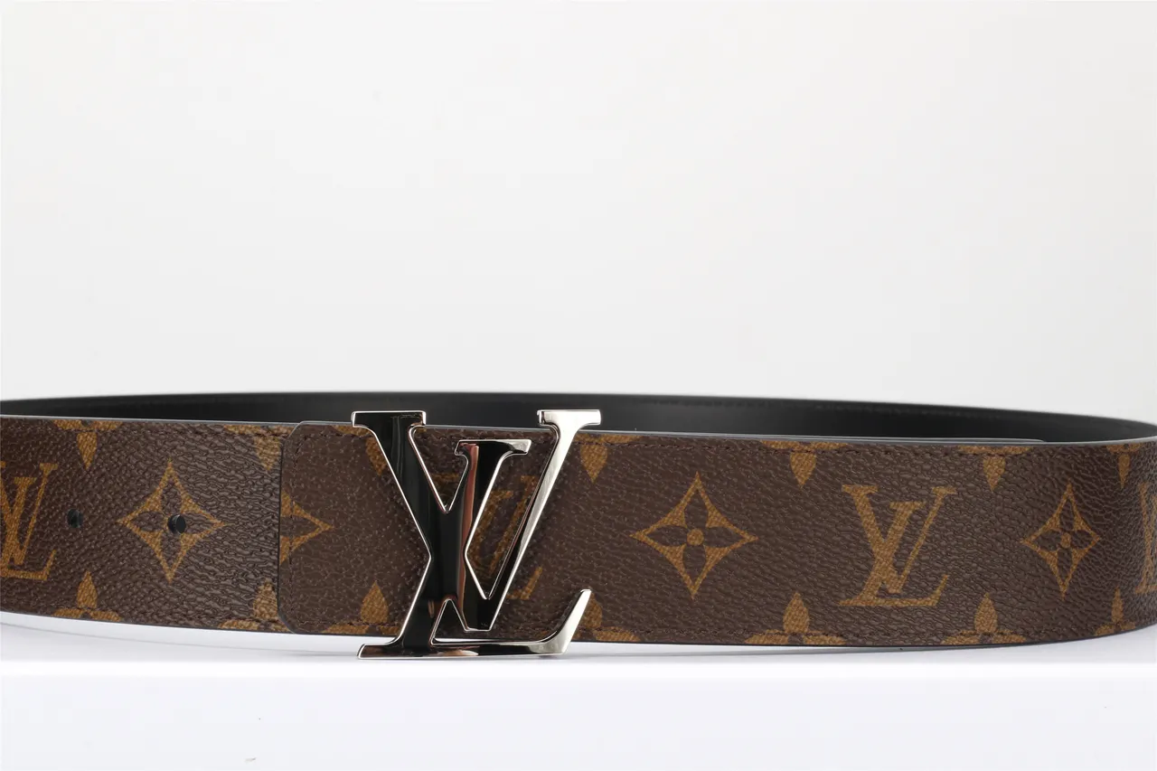Louis Vuitton Brown Black Monogram-Coated Canvas Polished Silver-Tone LV Buckle Leather Belt 10