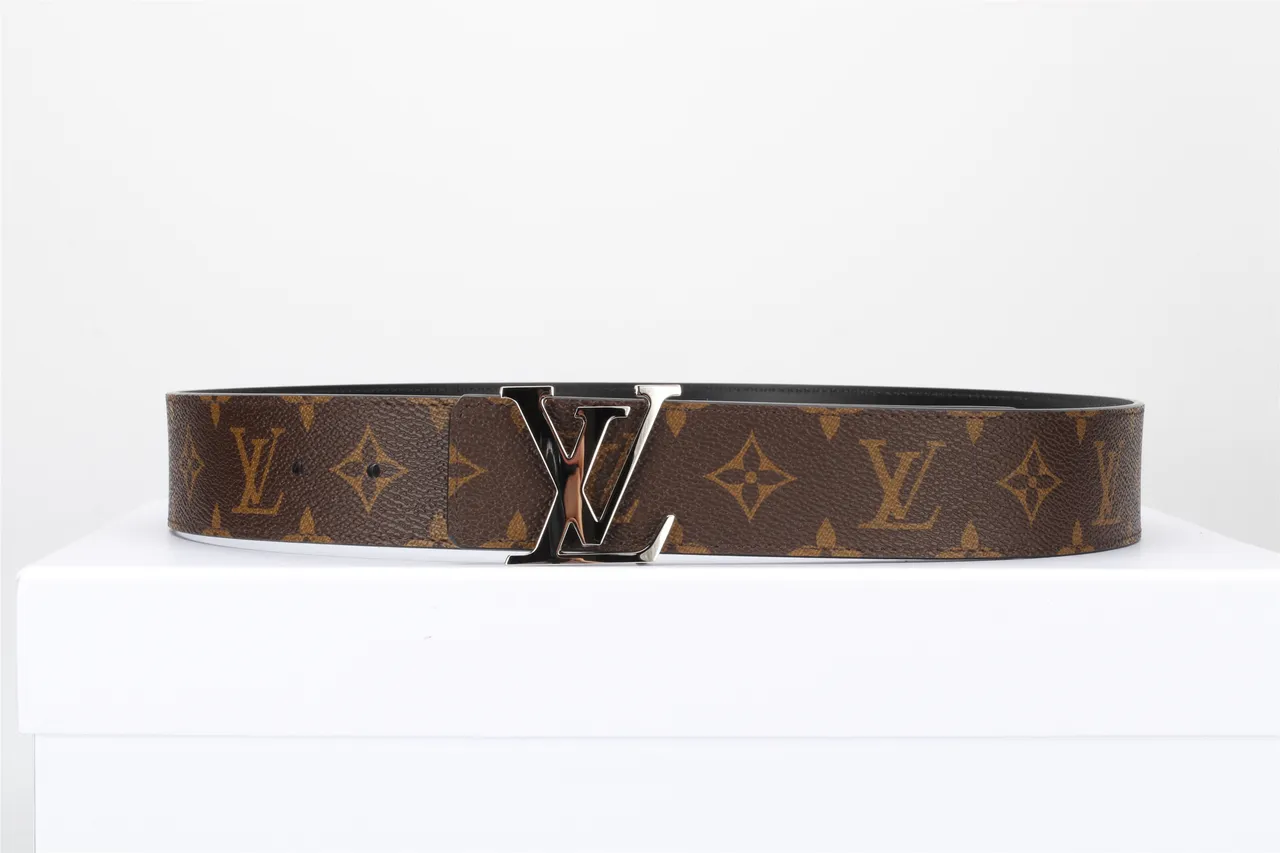 Louis Vuitton Brown Black Monogram-Coated Canvas Polished Silver-Tone LV Buckle Leather Belt 12