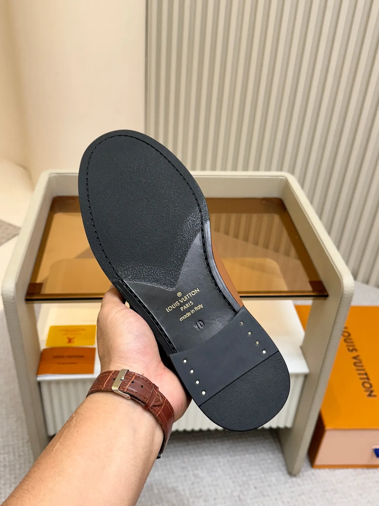 Louis Vuitton Brown Black Tan Leather Winged LV Logo Strap Loafer 2