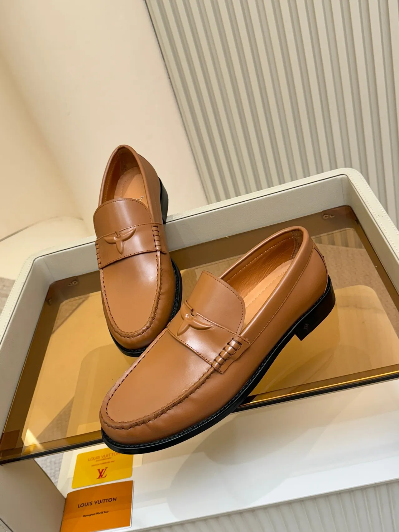 Louis Vuitton Brown Black Tan Leather Winged LV Logo Strap Loafer 4
