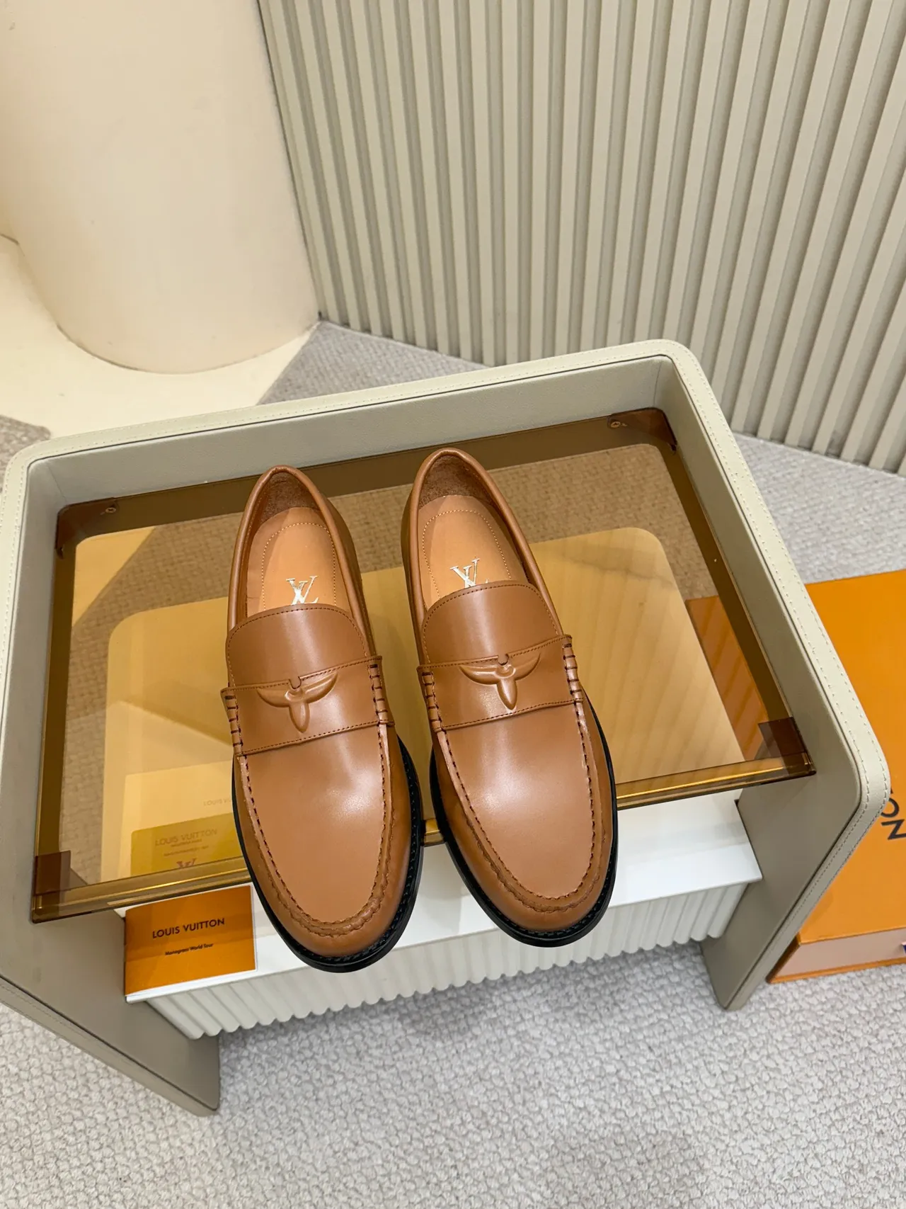 Louis Vuitton Brown Black Tan Leather Winged LV Logo Strap Loafer 5