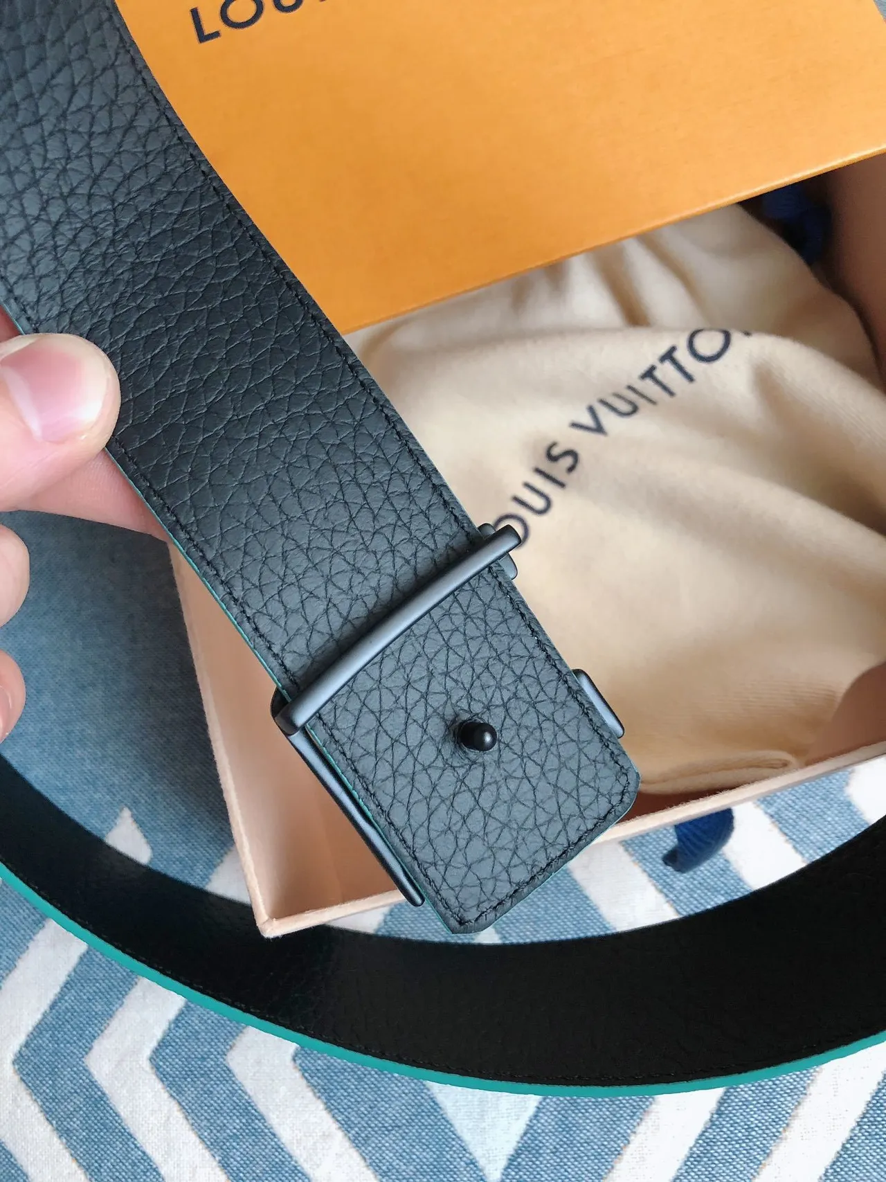 Louis Vuitton Brown Blue Monogram Canvas Turquoise Trim Leather Belt 6