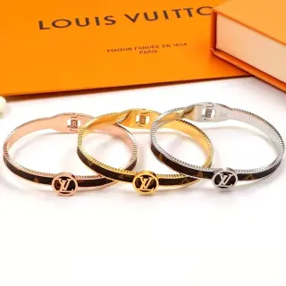 Louis Vuitton Pulsera Marrón Dorada Bisagra Banda Recubierta de Monograma