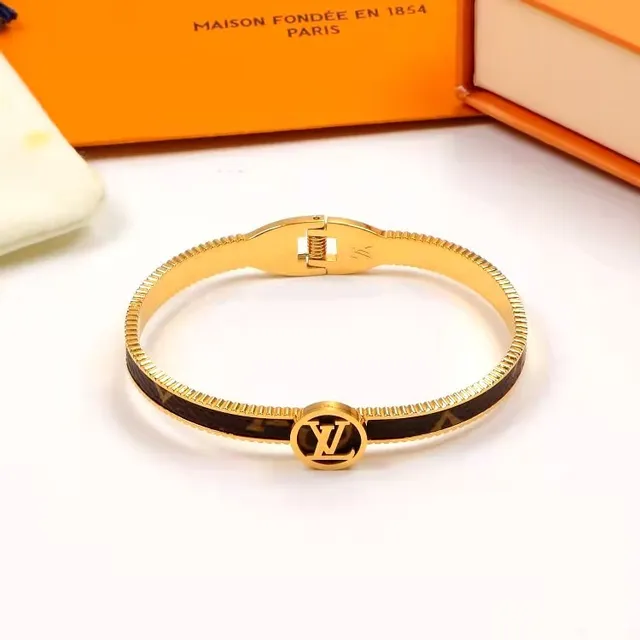 Louis Vuitton Brown Gold Hinged Bangle Monogram-Coated Band Bracelet 4