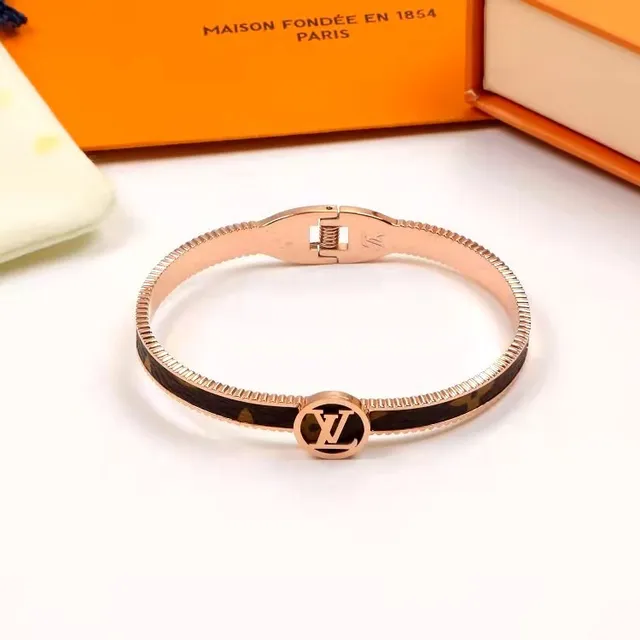 Louis Vuitton Brown Gold Hinged Bangle Monogram-Coated Band Bracelet 5