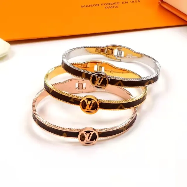 Louis Vuitton Brown Gold Hinged Bangle Monogram-Coated Band Bracelet 6