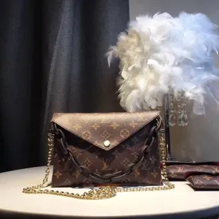Louis Vuitton Brown Gold Monogram Canvas Envelope Flap Chain Bag