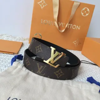 লুই ভিটন বাদামি সোনার মোনোগ্রাম ক্যানভাস LV বাকেল চামড়ার বেল্ট