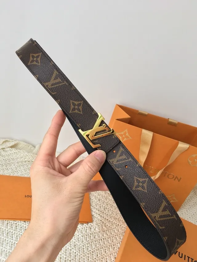 Louis Vuitton Brown Gold Monogram Canvas LV Buckle Leather Belt 6