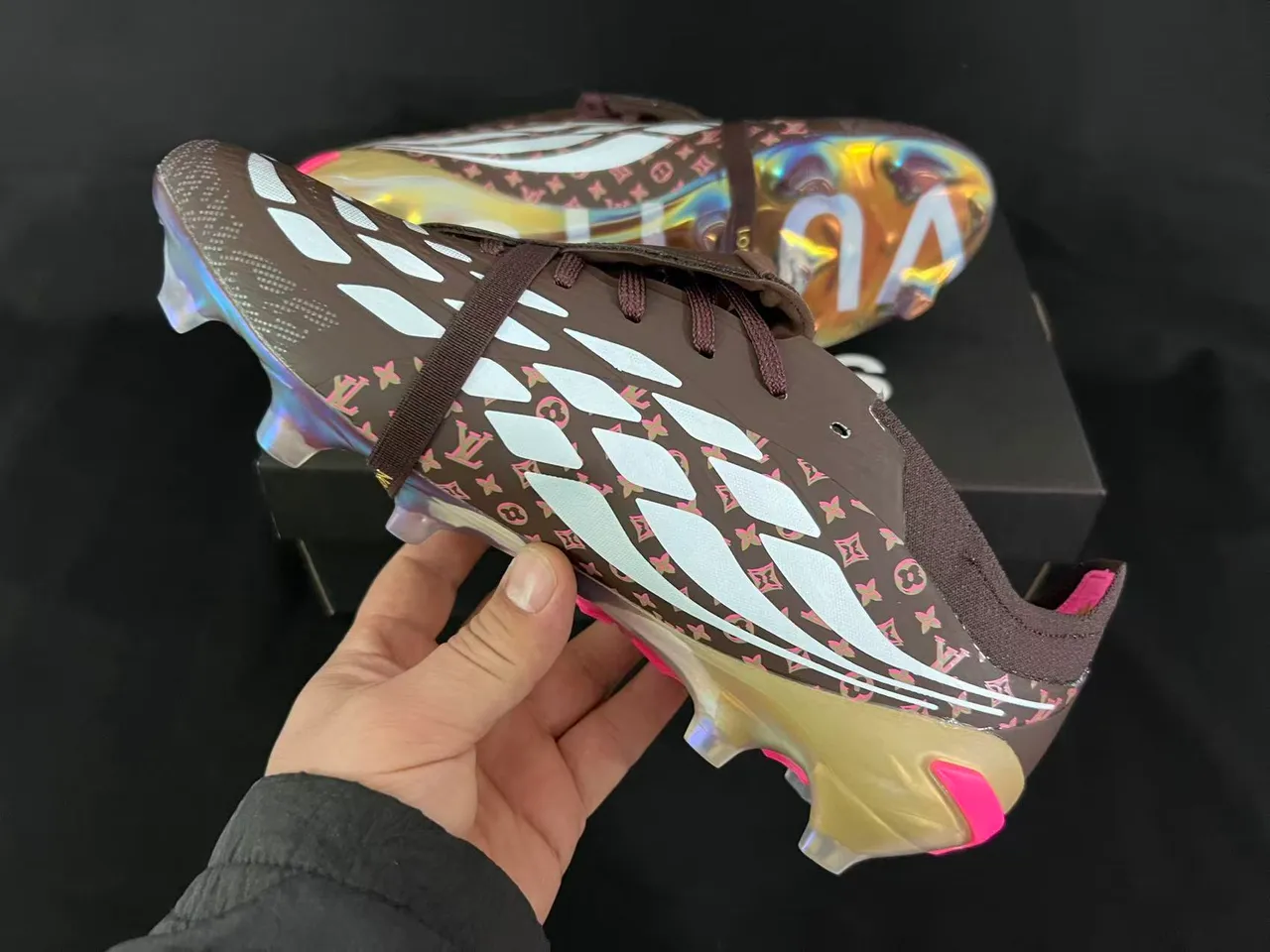 Louis Vuitton Brown Pink Low-Cut Football Boot Monogram-Printed Upper Firm-Ground Soccer Shoes 4